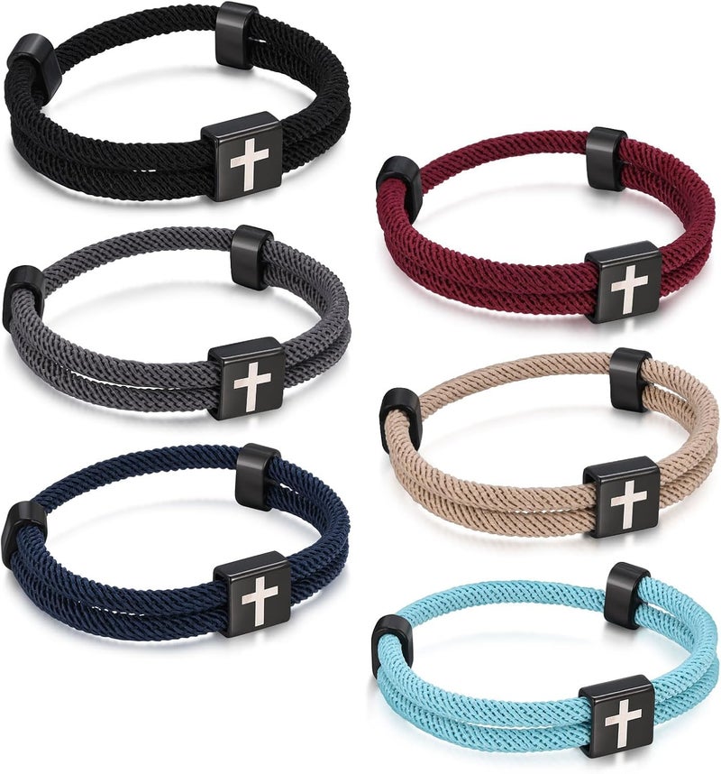 TempBeau Store Braided Men Rope Cross Bracelet - Adjustable Tree of Life Cord Surfing Bracelet, Handmade Nautical Navy Marine String Bracelet with Metal Knot, Easter Women Bracelets Gifts - Image 1